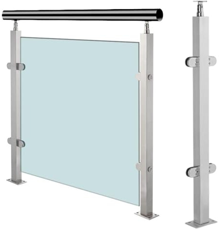 TT-YEC Colonne Simple en Verre Trempé pour Balcon, Colonne Centrale De Garde-Corps en Verre en Acier Inoxydable, Tige De Clôture Ronde, Peut Serrer du Verre Trempé De 10 À 12 Mm,Silver h85cm
