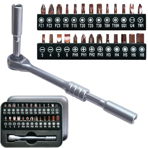 Set di cacciaviti a cricchetto mini 29 in 1, cacciavite ad angolo retto, cacciaviti corti offset con punte Phillips, piatte, Torx, esagonali, quadrate, Pozidriv S2 in lega di acciaio(60-denti)