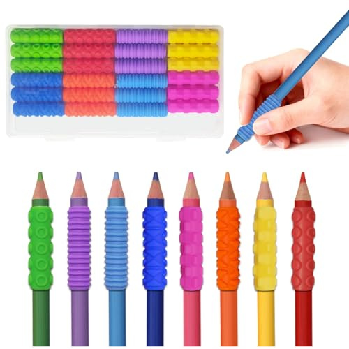 ZoiNavyer Silicone Textured Pencil Grips, Sensory Fidget ADHD Tools, 24 Pack Four Sizes Silicone Pencil Grips for Anxiety Relief, Quiet Handwriting Pencils Sleeve for Office