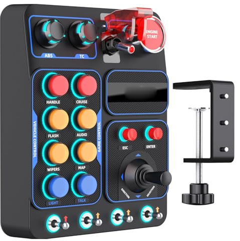YUEHISY Simulator Race Central Control Box, Gaming-Tastenbox mit 19 Tasten, 9 Typen, 30 Programmierbaren Optionen, RGB-Hintergrundbeleuchtung, USB für PC