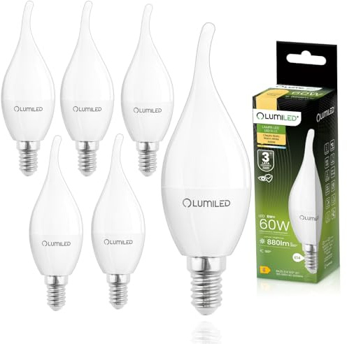 Lumiled LED Kerze Lampe BA35 E14 8W Ersetzt 60 Watt 880lm Warmweiß 3000K Classic Kerzenform Milchglas 180° Abstrahlwinkel Nicht Dimmbar 6er Pack