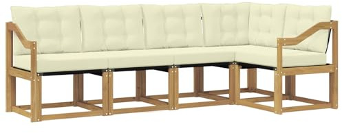 vidaXL Outdoor-Sofagarnitur mit Kissen 5 pcs Weiß und Creme, Moderne Garten-Sofaset, wetterfestes Möbel, Bequeme Liege, stilvolles Outdoor-Sitzen für Entspannung
