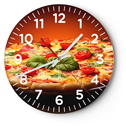 Modern Wanduhr Italien Pizza Tradition Essen 30x30cm Rund Klein Wand Uhr Glas Analog Zimmeruhren Küche Büro Wohnzimmer Glasuhr Wall Clock Dekoration Design Wanddekoration Küchenuhr C4AR30x30-2717