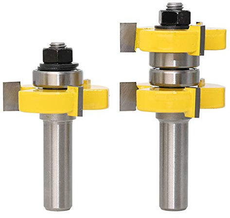 Gasea 2pcs 1/2 Shank Tongue Groove Router Bit Set 3 Teeth T-Shape Wood Milling Cutter Tool