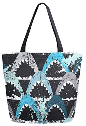 MNSRUU abstrakte Haifisch-Tasche, wiederverwendbar, für Damen, große lässige Handtasche, Schultertasche für Einkaufen, Lebensmittel, Reisen im Freien