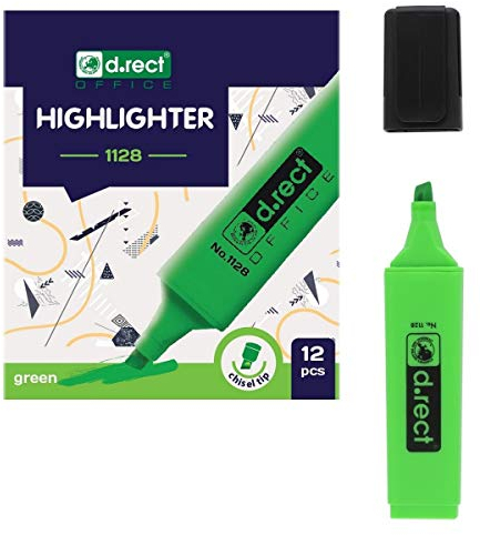 D.RECT 1128 Textmarker mit Schrägkeilspitze 12 Stück, Grün