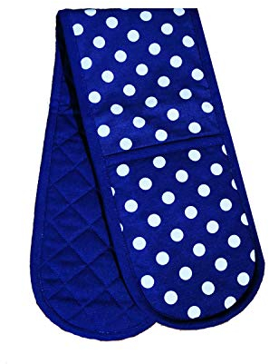 PRIME Homewares Blue Polka Double Oven Glove 100% Cotton Insulated Home Kitchen