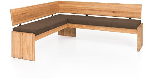 moebel-eins Scott Eckbank mit Truhe, Material Massivholz/Bezug Kunstleder, Kernbuche, 147 x 167 cm, Nougat