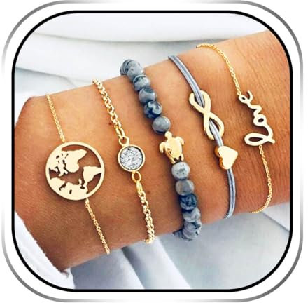 Edary Armband-Set mit Quasten, weißes Marmor-Armband, mit Herz, Perlen-Handkette, verstellbar, für Damen und Mädchen