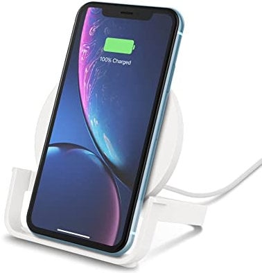 Belkin BoostCharge Wireless Charging Stand 10W (Qi-Certified Fast Wireless Charger for iPhone, Samsung, Google, more), White
