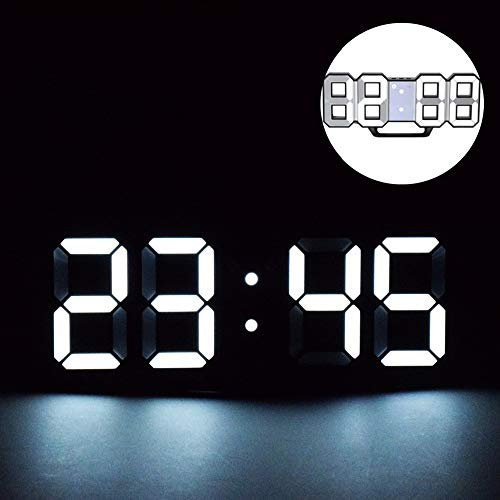 LED Wanduhr Digital Wecker mit 3 einstellbaren Helligkeitstufen, Digital 3D LED Tabelle Wecker 24/12 Stundenanzeige, LED Elektronische Wanduhr für Wohnzimmer Küche Schlafzimmer Büro, 21.5CM, Schwarz