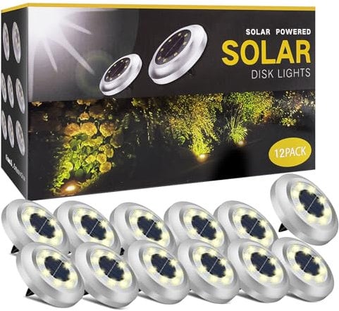 ZFITEI 12 Pack Solar Ground Lights Outdoor,8 LED Solar Garden Lights with 600mAh Battery & 8H Runtime for Lawn,Pathway(Warm White )