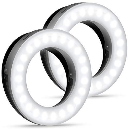 【2 Pack】 Criacr Selfie Licht, Ringlicht Handy, Handy Selfie Licht, USB Wiederaufladbar Ringlicht mit 3 Lichtmodi und Einstellbare Helligkeiten, Ringleuchte für Fotografie und Handy/Tablet
