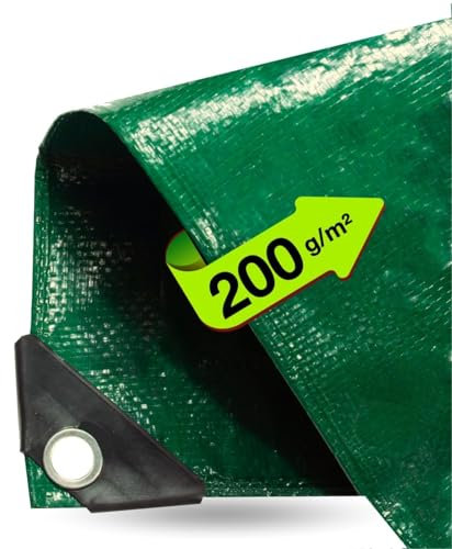Abdeckplane 6x10 Meter wasserdicht - 200 g/m² grün, Abdeckplane mit Ösen für Zeltunterlage - Gewebeplane