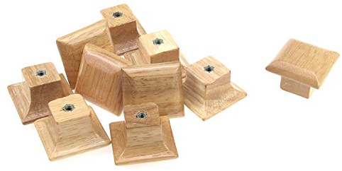 T Tulead Wooden Door Knobs Natural Wood Grain Furniture Pull Knobs 1.38x1.38x0.94 Square Drawer Dresser Knobs Cabinet Handle Hardware 10PCS with Screws
