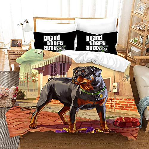 PTNQAZ 3D Game GTA V Bettwäscheset für Jungen und Kinder, Bedruckt, Grand Theft Auto, Bettbezug mit Kissenbezügen, Kinder-Bettwäsche (King-Size)