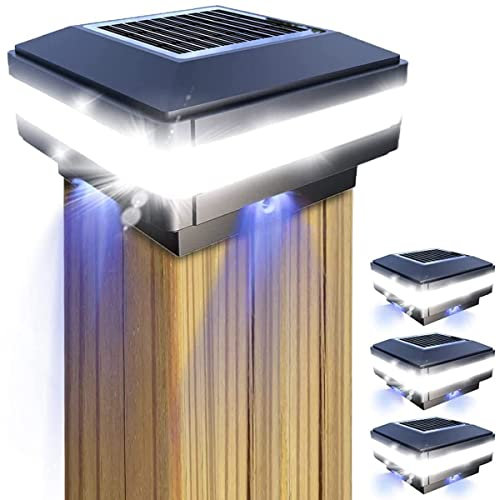 GEYUEYA Home Solar-LED-Pfostenleuchten für den Außenbereich, Garten, IP65, wasserdicht, quadratisch, schwarz, Landschaft, Pfosten, Lampe für Terrasse, Zaun, Deck, Holzpfosten (4 Stück)