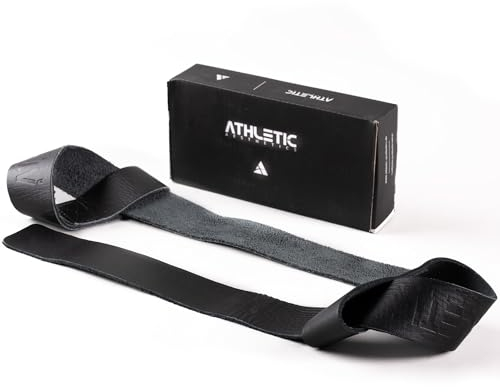 ATHLETIC AESTHETICS Premium Leder Zughilfen aus echtem Büffelleder - 55 cm Lang für Krafttraining, Bodybuilding & Fitness - Für Männer und Frauen (Schwarz Glanz)