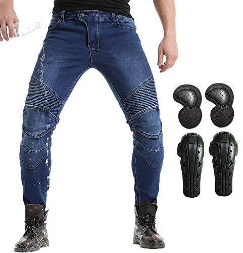 GEBIN Herren Motorradjeans mit Protektoren, Regenfeste Motorradhose, Biker Hose mit 4X Schutz, Schutzauskleidung, Motorrad Hose für Männer, Blue,4XL