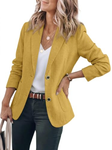 IDEALSANXUN - Giacca da Donna in Lino e Cotone, a Maniche Lunghe, vestibilità Ampia, Casual