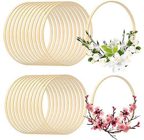 YAYODS 24 Packs 2 Sizes Bamboo Craft Rings, Wooden Floral Hoop for Craft, Wooden Rings Wreath Rings for DIY Dream Catcher, Wedding Wreath Decoration and Wall Hanging Craft (6 & 8 Inch)