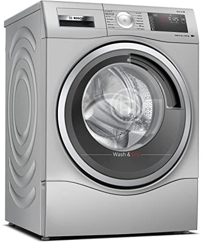 Bosch Home & Kitchen Appliances Bosch Series 8 WDU8H549GB Washer Dryer with 10kg Washing and 6kg Drying Capacity, IronAssist, Wash & Dry 60, Freestanding, Silver