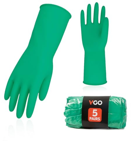 Vgo... 5Pairs Reusable Household Cleaning Gloves,Rubber Dishwashing gloves,Extra Thickness,Long Sleeves,Kitchen Cleaning/Working/Painting/Gardening/Pet Care(HH4601, Green, S, 5Pairs)