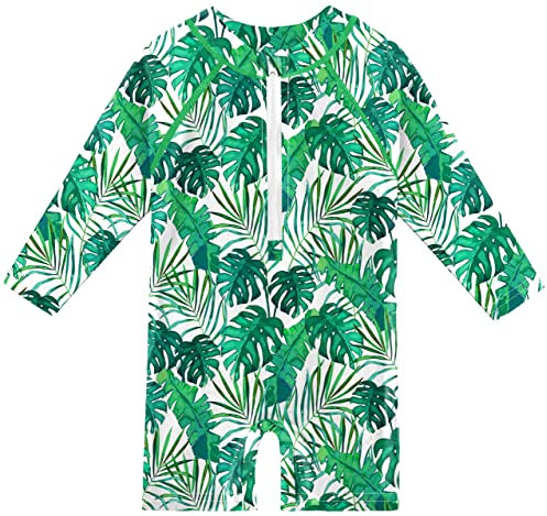 Baby UV Shirt Einteiliger Schnelltrocknend UPF 50+ Badebekleidung Grüne Blätter 6-12 Monate