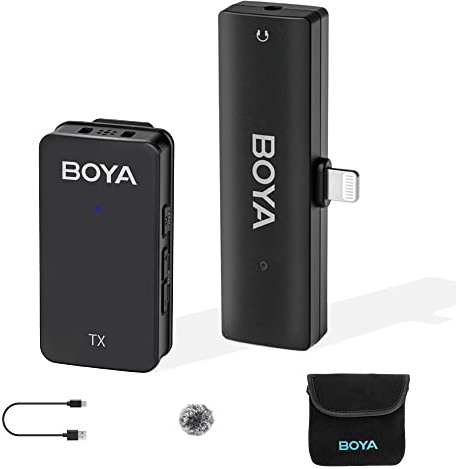 BOYA Wireless Lavalier Microphone pour iPhone/iPad, 2,4 GHz Wireless Lapel Microphone with Gain & Noise Cancelling for Youtube, Tiktok Live Stream, Video Recording, Vlogging (Wmic5-M3)
