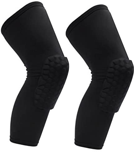 RiToEasysports Rodillera, 2 Piezas Rodillera Unisex Alargada Panal Anticolisión Compresión Rodillera para Baloncesto (Negro)