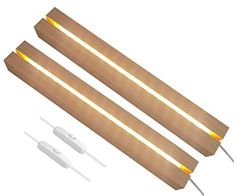 Les-Theresa Base de Exhibición de Luces LED, 2 Piezas Rectangular Base de Madera Iluminada Color Cálido Recarga USB para Bricolaje Placa Acrílica Adorno de Arte de Cristal Resina Vidrio (Cálido)