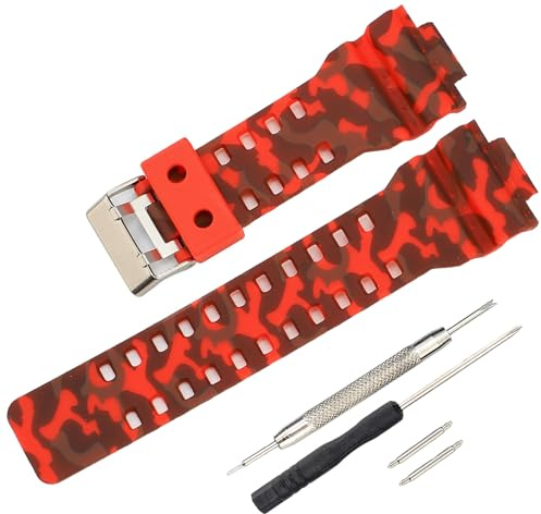 G-Shock replacement watch bands for Casio G-Shock GLS-8900/GW-8900/GA-110/GA-100C/GA-120/GD-110/GLS-100 (Camouflage Red)