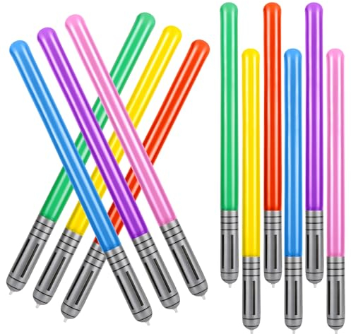 12 Stück Aufblasbare Star Wars Ballons, Schwert Stick Ballons, PVC Lichtschwert für Party Supplies Deko Halloween Thema Party Cosplay, 6 Farben