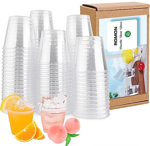 Romon 100 Stück Schnapsgläser Plastik, 3cl/30ml Shotgläser Plastik, Wiederverwendbarer Hartplastik Becher, Transparent Plastikbecher Klein aus PS Material, BPA-Frei