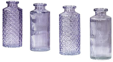 4er Set Vase Lila H13cm Violett Pastell Glas Blumenvase Tischdeko Frühling Blumendeko Glasvase Dekovase