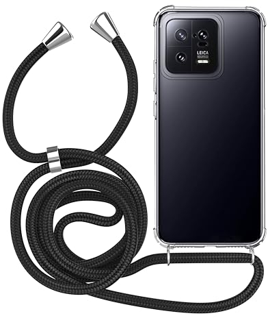 MyGadget Handykette für Xiaomi 13 5G Hülle mit Band - Handyhülle mit Handyband zum Umhängen Kordel Schnur Case Schutzhülle - Schwarz