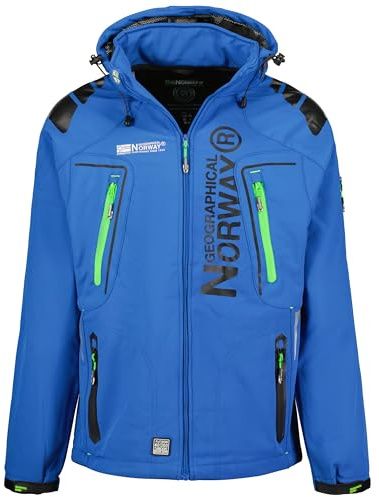 Geographical Norway Techno multifunction jacket with Tangata logo Royal colour and fluorescent green details with hood and external pockets, Royal/Green, L