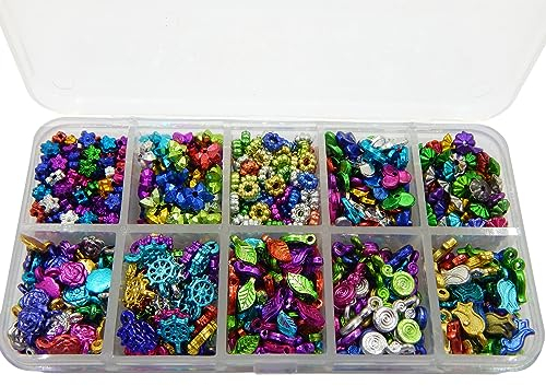 Perlen Set zum Auffädeln, 840stk Kunststoffperlen Perlenmischung Bunte Anhänger Zwischenperlen Acrylperlen 5mm bis 14mm Bastelset 10 Motiven mit Sortierbox