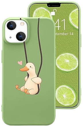 OFQKOAKS Green Cartoon Heart Duck Case for iPhone 12/12 Pro,Cute Animal Phone Case for Girls Boys Soft Smooth Liquid Silicone Cover