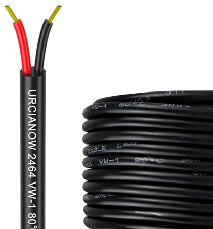 URCIANOW 20AWG 20 Metros Cable Eléctrico 0,5 mm² 2 Conductores 20 Gauge Electrical Cable UL2464 20 AWGC Stranded PVC Cord Tinned Copper Wire (20/2 AWG 20M)