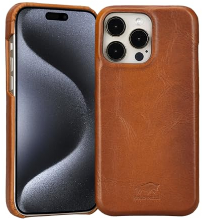 Solo Pelle Lederhülle für das iPhone 15 Pro Max in 6.7 Zoll Princeton Case Leder Hülle Ledertasche Backcover aus echtem Leder (Cognac Braun)
