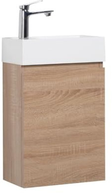 GOOM Gäste-WC Waschtisch Set 40 cm Badmöbel Vormontiert Klein Waschbecken mit Unterschrank (Eiche Weiß)