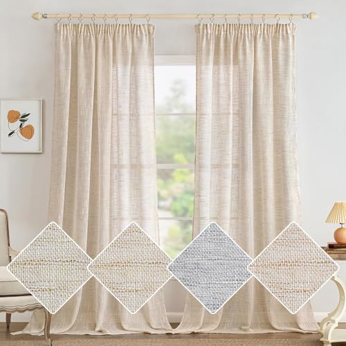 MIULEE Leinen Gardinen Vorhänge mit Kräuselband Gardine Vorhang Leinenoptik kräuselband Wohnzimmer Modern Voile Schienensystem Schlafzimmer 2er Set Weißer Reis 140x280 cm