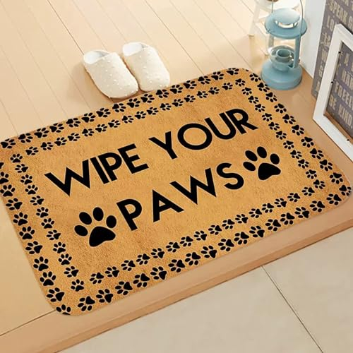 eBoutik - Pet Owners House Decorative Door Mat - Home Hallway Natural Colour Funny Dog Non-Slip Rubber Backing Welcome Floor Mat - (Wipe Your Paws)