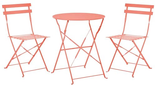 Balkonset Metall rot 3-teilig Tisch rund mit 2 Stühlen klappbar modern Fiori