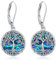 Eusense Boucles d'oreilles Arbre de vie Boucles d'oreilles Abalone en Argent 925 Boucles d'oreilles Arbre de vie Boucles d'oreilles Pendantes Bijoux Cadeau pour Femmes Filles