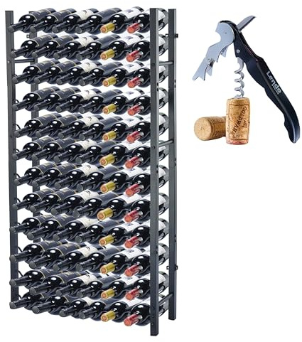 Lendo Online Weinregal - Weinschrank - Weinflaschenhalter - Weinlagerung - Schwarz - Pulverbeschichteter Stahl - Metall - Flaschenregal - Industrieller Stil (65x20x120 cm (72 Flaschen))