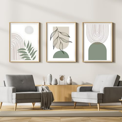 LYBOHO Leinwand Bilder,Moderne Abstrakt Kunstposter Wandbilder Wohnzimmer,Boho Poster Set für Wohnzimmer Schlafzimme-Ohne Rahmen (Geometrie 6, 3PCS-50x70cm)