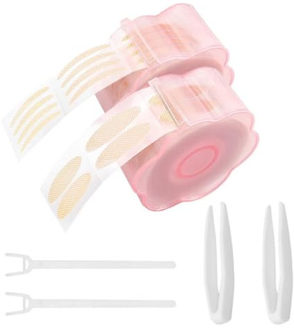 XKSOCT Unsichtbare Augenlid Tapes - 1200 Stück, ohne OP, wasserdicht, mit Gabelstangen Pinzette und Hautfarbe - Augenlid Stripes für Schlupflider und Lifting