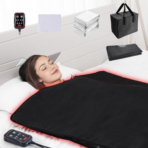 VEVOR Coperta per Sauna Portatile a Infrarossi Lontani 190x90 cm Temperatura Regolabile 6 Livelli 35°C-85°C Timer 1-60 Minuti, Coperta da Sauna con Pietre Terapeutiche Riscaldamento Fibra di Carbonio